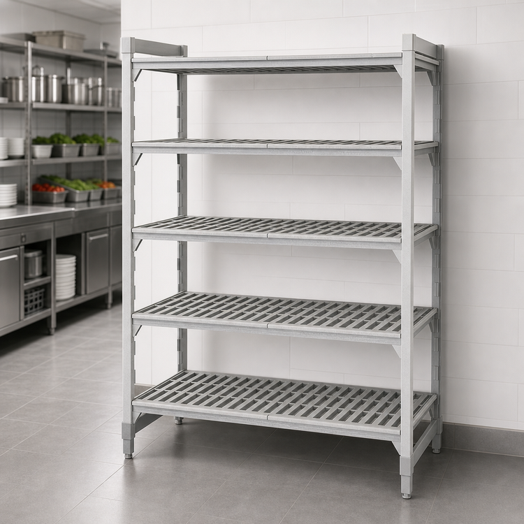 Product image #4 for Cambro Camshelving Premium 5-Tier Vented Stationary Starter Polymer Shelving Unit, 24 x 36 x 72 Inches, Speckled Gray