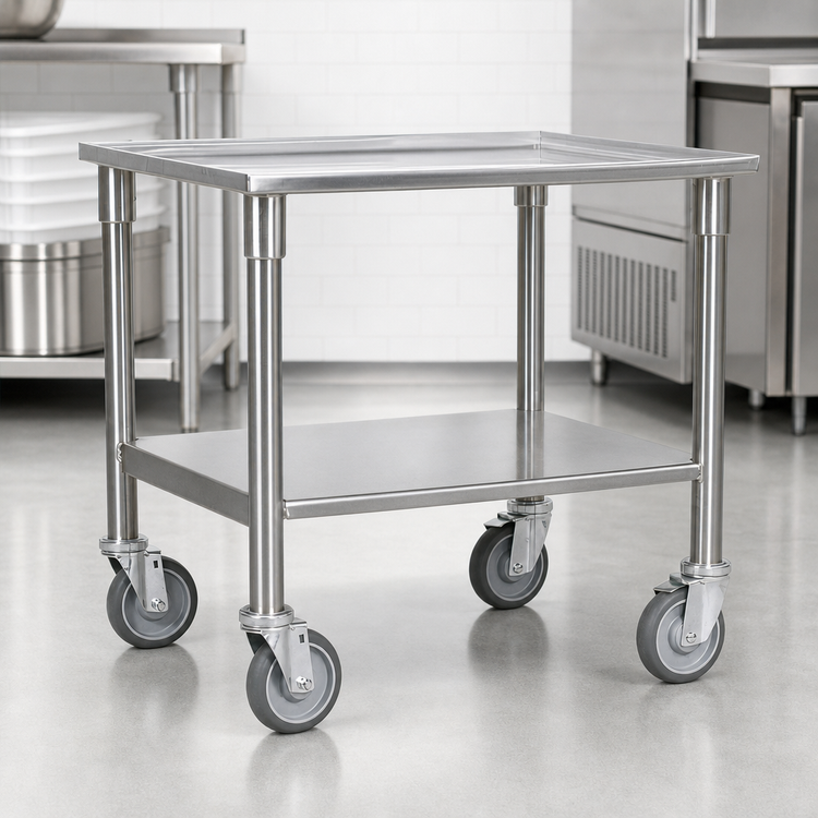 Product image #3 for Proluxe UT1330 Stainless Steel Utility Dough Press Table with Undershelf and Locking Casters