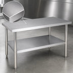 Thumbnail image #3 for Klinger's Trading SG2448 48"W x 24"D x 36"H 18-Gauge 430 Stainless Steel Flat-Top Work Table with Galvanized Base and Adjustable Undershelf