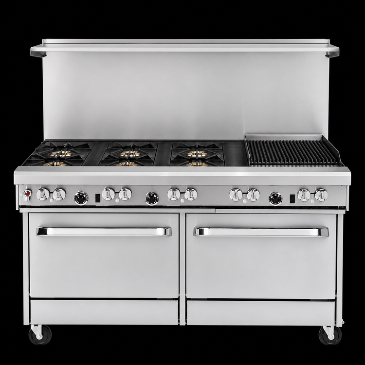 Product image #3 for Southbend Ultimate 60-Inch Gas Restaurant Range with 5 Burners, 24-Inch Charbroiler, and 2 Standard Ovens