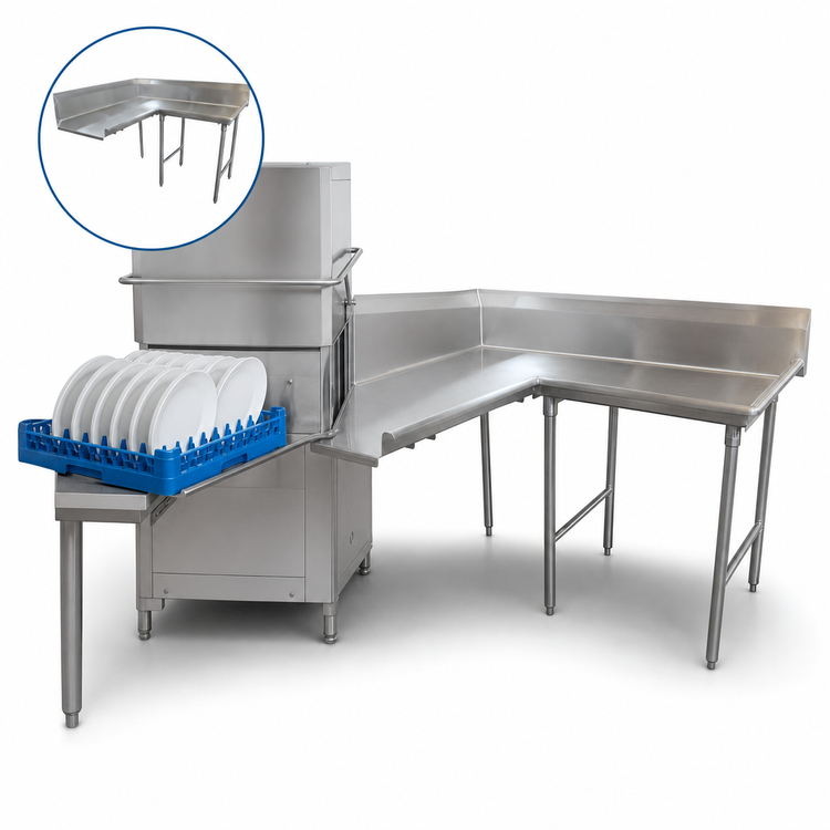 Product image #3 for Advance Tabco Korner Clean DTC-K70-108R Right-Hand L-Shaped Corner Clean Dishtable, 107 Inch, 16 Gauge 304 Stainless Steel