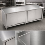 Thumbnail image #3 for John Boos 4CS4R1.5-3096 Enclosed Stainless Steel Work Table with Sliding Doors, 96"W x 30"D, 14-Gauge Type 300 Top, 1-1/2" Rear Riser