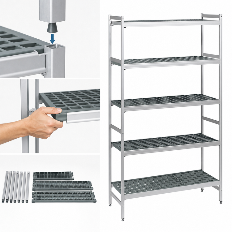 Product image #3 for Fermostock 5-Tier Starter Polymer Shelving Unit, 83-Inch H x 35-Inch W x 14-Inch D, Anodized Aluminum