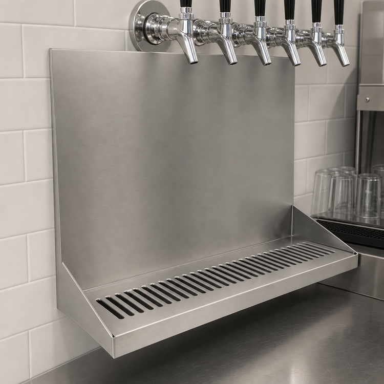 Product image #3 for 16-Inch Wall-Mounted Stainless Steel Drip Tray Trough with Louvered Screen and 1/2-Inch NPT Drain