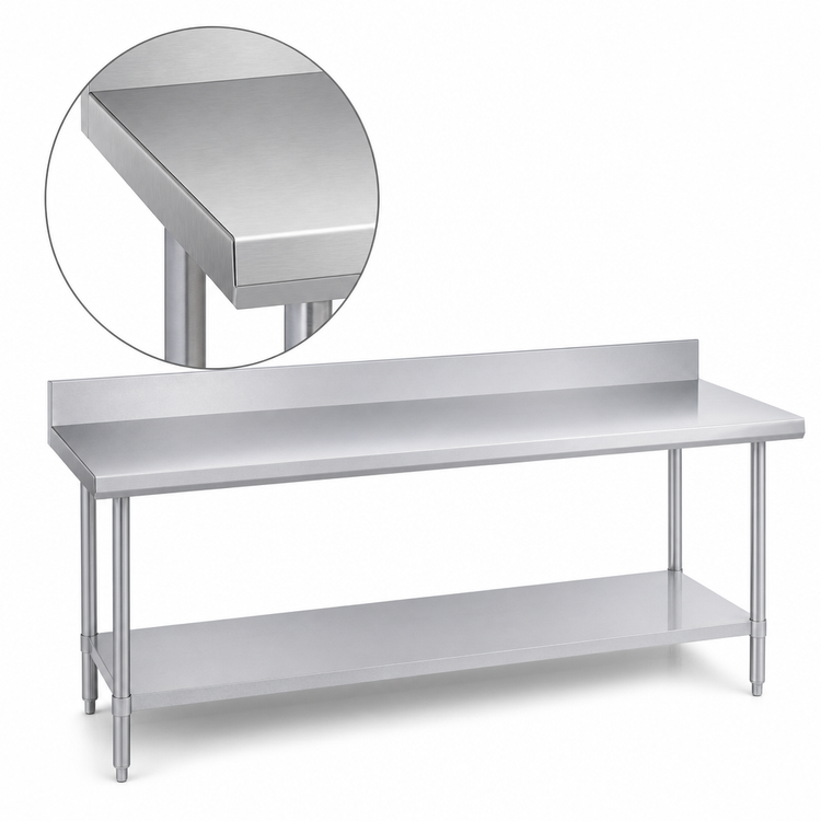 Product image #3 for Duke Supreme Stainless Steel Work Table with 5-Inch Riser and Stainless Undershelf, 24 x 120 Inches