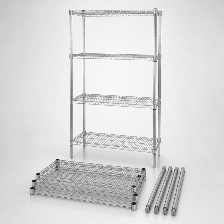 Product image #3 for Quantum Stationary Wire Shelving Starter Kit, 72 x 30 x 63 Inches, 4 Shelves, 304 Stainless Steel