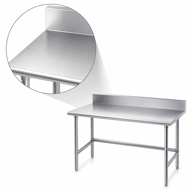 Product image #3 for Advance Tabco TSKG-247 84" x 24" 16 Gauge 430 Stainless Steel Work Table with 5" Backsplash and Open Base