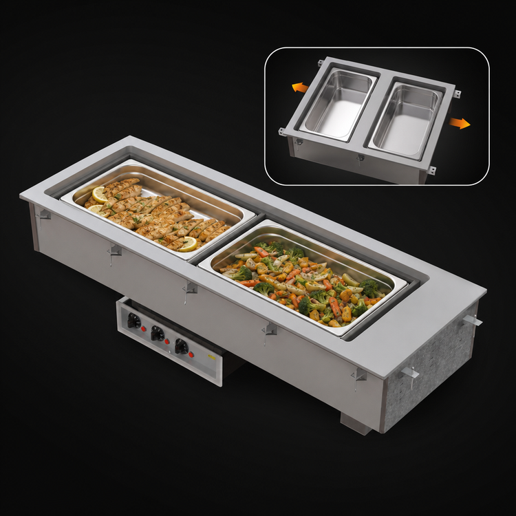 Product image #3 for Vollrath Short-Side Modular 2-Pan Drop-In Hot Well with Marine-Grade Wells, Thermostatic Controls, Manifold Drain