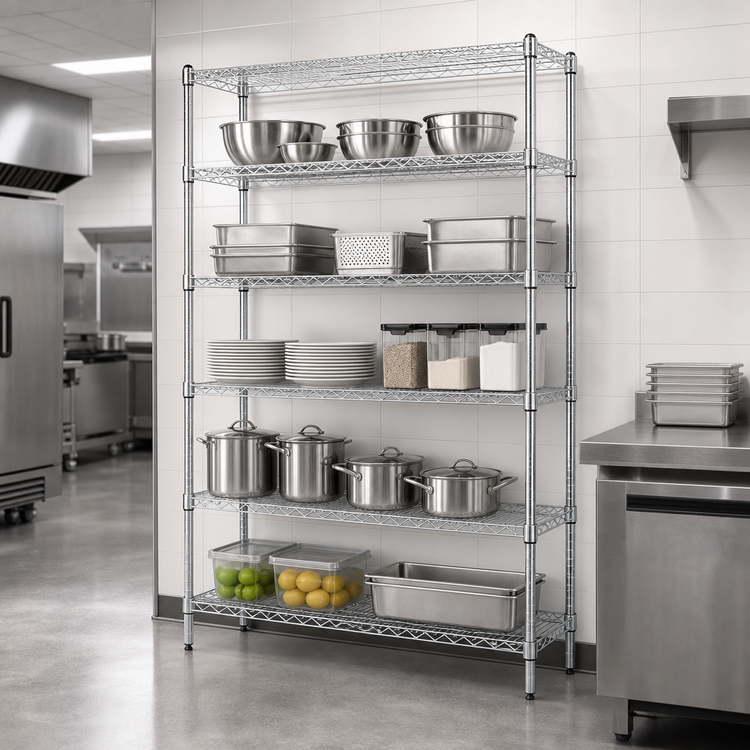 Product image #3 for Quantum 5-Shelf Stationary Wire Shelving Starter Kit, 60"W x 21"D x 86"H, 304 Stainless Steel