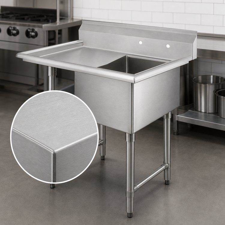 Product image #3 for Elite Heavy-Duty One-Compartment Stainless Steel Sink with Left Drainboard, 24 x 24 x 14 Inch Bowl
