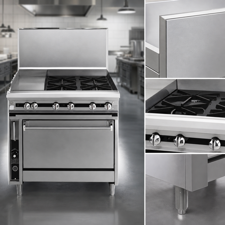 Product image #3 for Titan JTRH-24G-2 Heavy Duty 36-Inch Commercial Gas Range with 2 Open Burners and 24-Inch Griddle