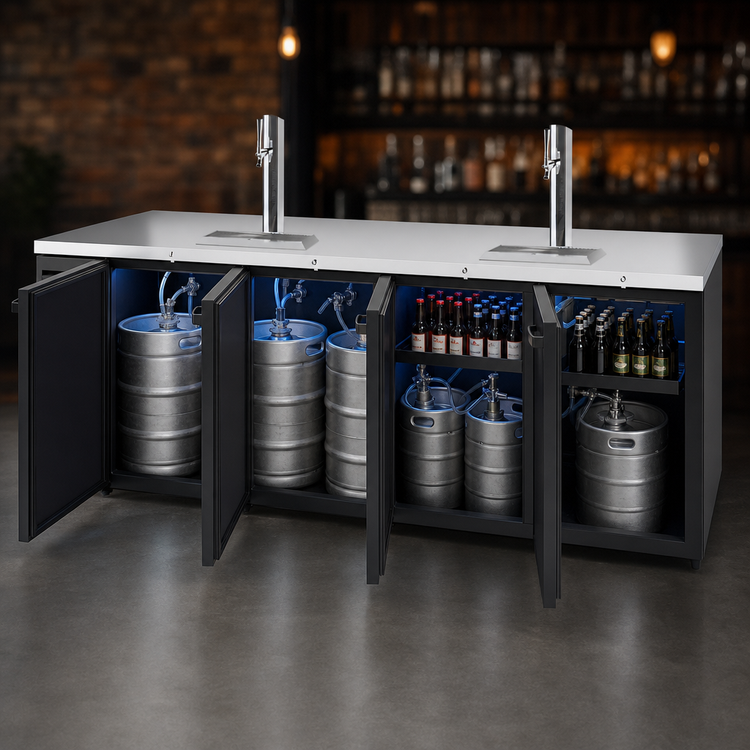 Product image #3 for True Premier Bar 108-Inch Four-Section Refrigerated Draft Bar Cooler with 2 Beer Columns