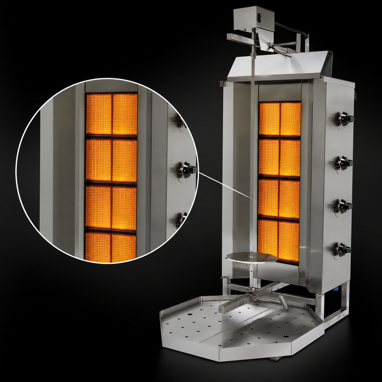 Product image #3 for Eurodib VGB4 Vertical Gas Gyro Broiler, 4 Double Burners, 176 lb Capacity, Natural Gas / LP Convertible