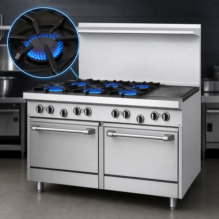 Product image #3 for Garland US Range U-Series 48-Inch Natural Gas Restaurant Range with 4 Open Burners, 24-Inch Griddle, and 2 Space-Saver Ovens