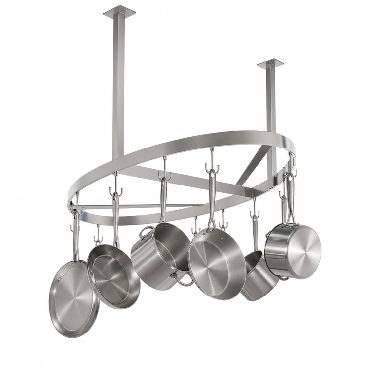 Product image #3 for John Boos Boat-Shaped Ceiling-Mount Stainless Steel Pot Rack with 12 Double Hooks