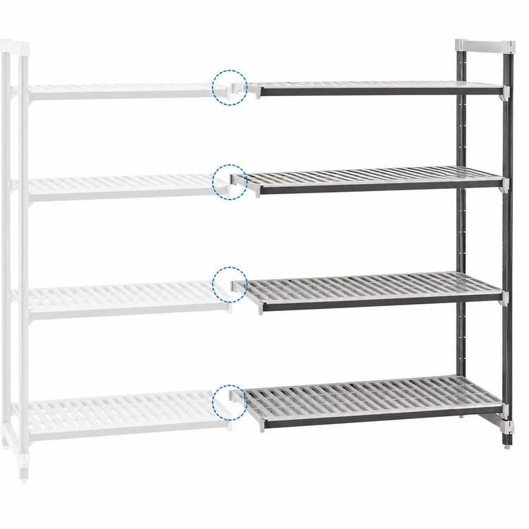Product image #3 for Cambro Camshelving Elements XTRA 4-Tier Stationary Add-On Polymer Shelving Unit, 18 x 30 x 84 Inches, Vented, Speckled Gray