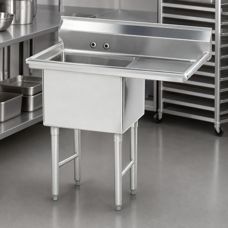 Product image #3 for Advance Tabco 1-Compartment Fabricated Sink with 18-Inch Right Drainboard, 16-Gauge 304 Stainless Steel, 16 x 20 x 14-Inch Bowl