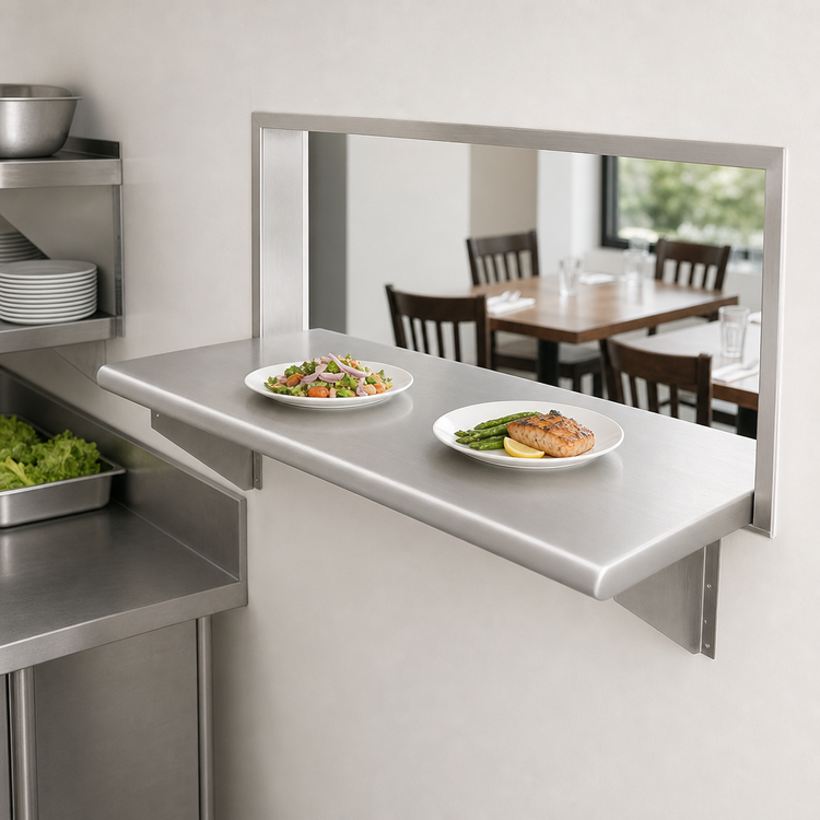 Product image #3 for Eagle Group Pass-Thru Wall-Mounted Stainless Steel Shelf with Rolled Edges, 108 Inch W x 24 Inch D