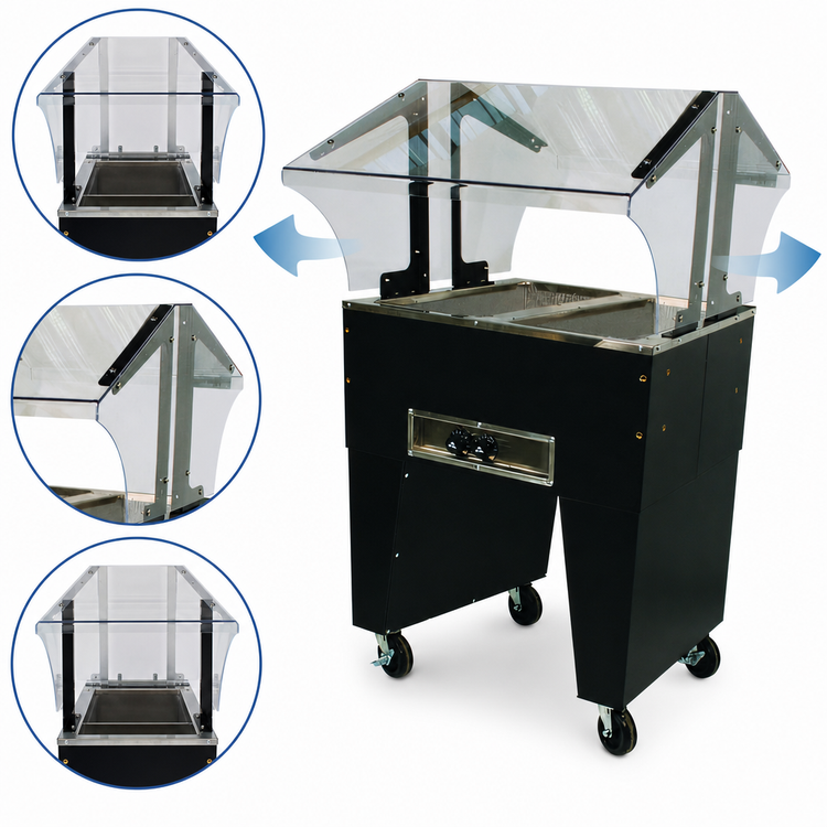 Product image #3 for Advance Tabco Triumph Supreme Portable Electric Hot Food Buffet Table with Double-Sided Sneeze Guard, 2-Well Open Base, 208/240V