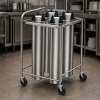 Thumbnail image #3 for Dinex DXP4ATG6 Mobile Unheated Open-Frame Round Plate Dispenser, 4 Self-Elevating Tubes, Stainless Steel, Fits Plates up to 9-1/4"