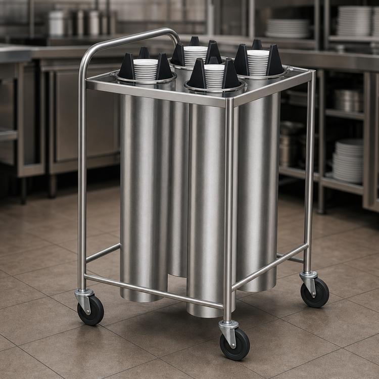 Product image #3 for Dinex DXP4ATG6 Mobile Unheated Open Frame Round Plate Dispenser with 4 Self-Elevating Tubes