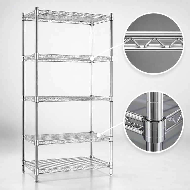 Product image #3 for Eagle Group 5-Tier Stationary Chrome-Plated Wire Starter Shelving Unit, 36W x 18D x 74H