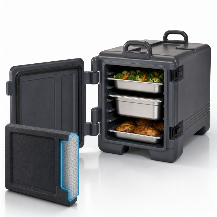 Product image #4 for Cambro Stackable Insulated Combo Carrier for Half-Size Sheet Pans, Trays, and Food Pans, Charcoal Gray