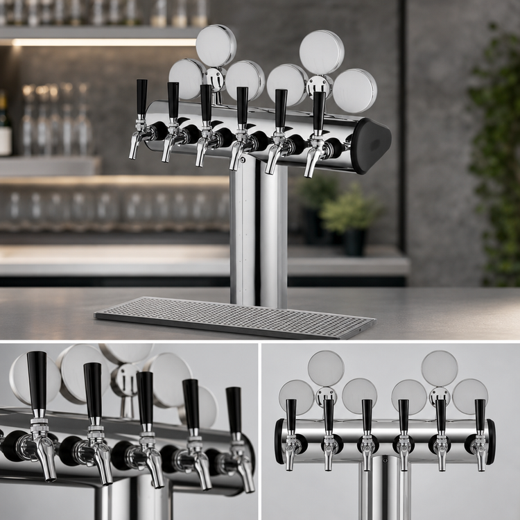 Product image #3 for Perlick Illuminated Winged Tee Countertop Glycol-Cooled 6-Faucet Beer Draft Tower