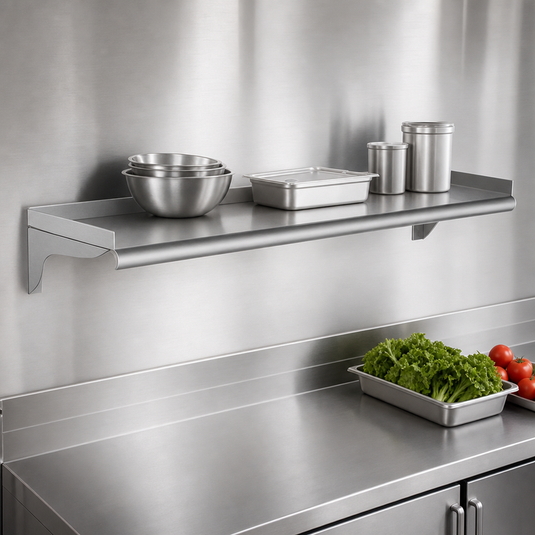 Product image #3 for Eagle Group 96-Inch x 12-Inch Wall-Mounted Shelf, 14 Gauge 304 Stainless Steel
