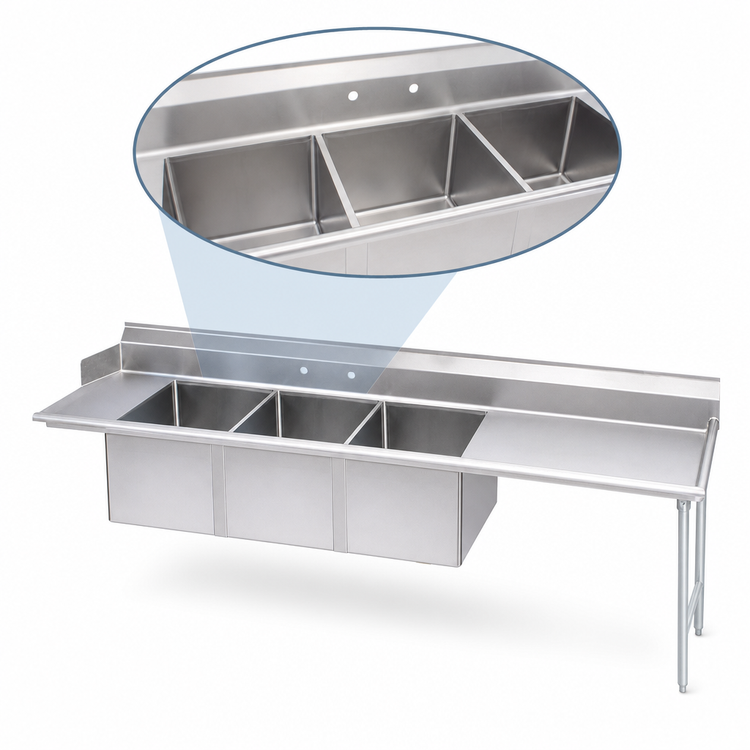 Product image #3 for Advance Tabco Right-Hand 3-Compartment Sink Table with 41-Inch Drainboard, 107-Inch Wide