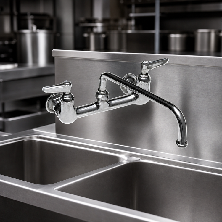 Product image #3 for T&S Extra Heavy Duty Splash-Mounted Commercial Faucet with 14-Inch Swing Spout, 8-Inch Centers