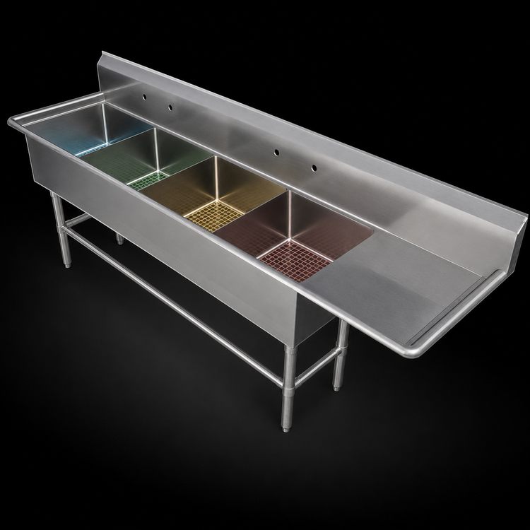 Product image #3 for John Boos Pro-Bowl 4-Compartment Sink with 24-Inch Right Drainboard, 14-Inch Deep Bowls, 16-Gauge Stainless Steel
