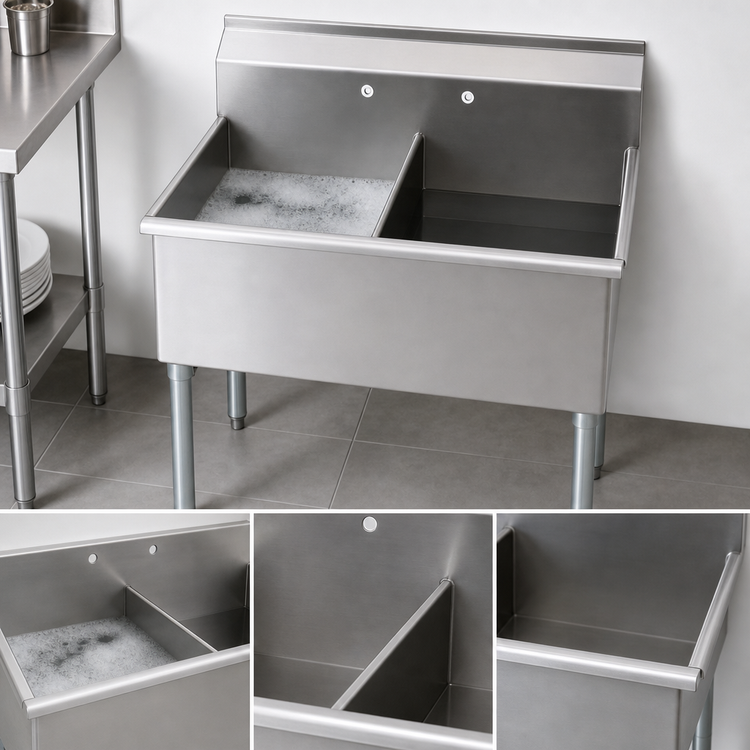 Product image #3 for Eagle Group Two-Compartment Utility Sink, 37-3/8" W x 25" D, 16-Gauge 304 Stainless Steel