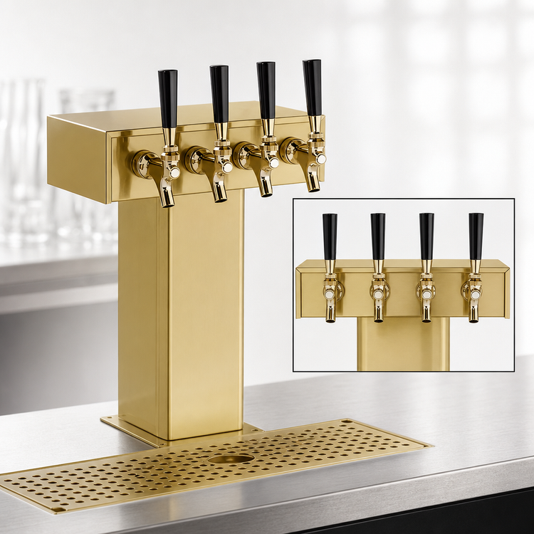 Product image #3 for Perlick 4-Faucet Tee Tower Draft Beer Dispensing Kit, Tarnish-Free Brass
