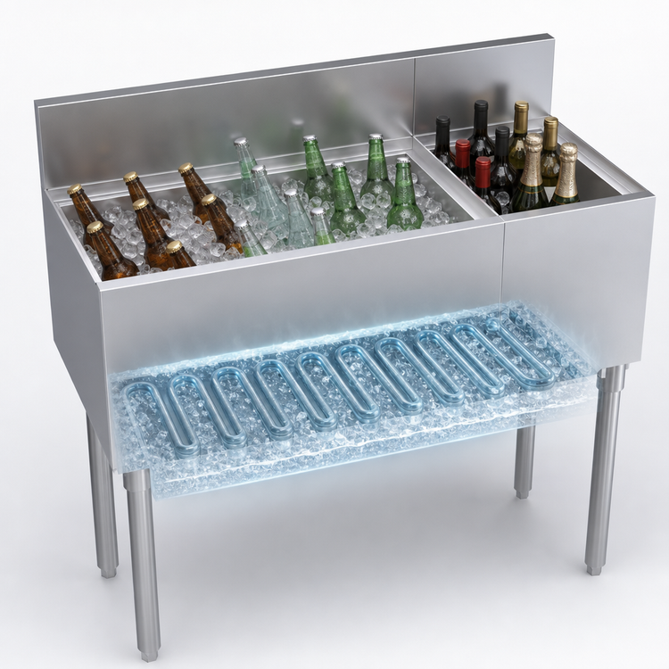Product image #3 for Krowne Royal Series 42-Inch Left-Hand Underbar Combination Ice Bin with Bottle Well and 10-Circuit Cold Plate