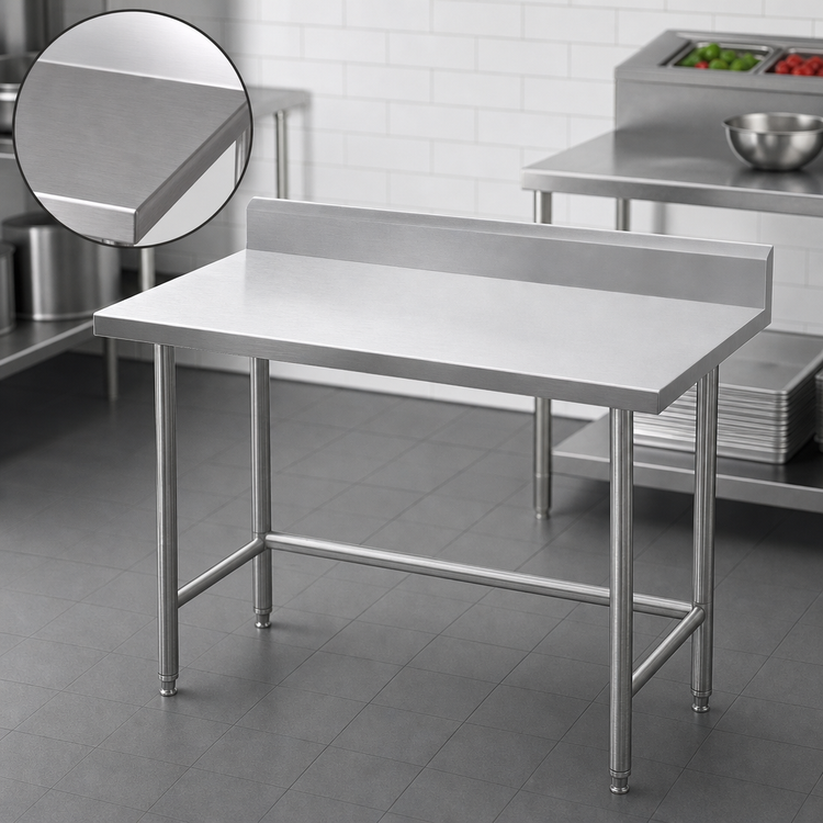 Product image #3 for Advance Tabco 60-Inch x 24-Inch 16-Gauge 304 Stainless Steel Work Table with 5-Inch Backsplash and Open Base