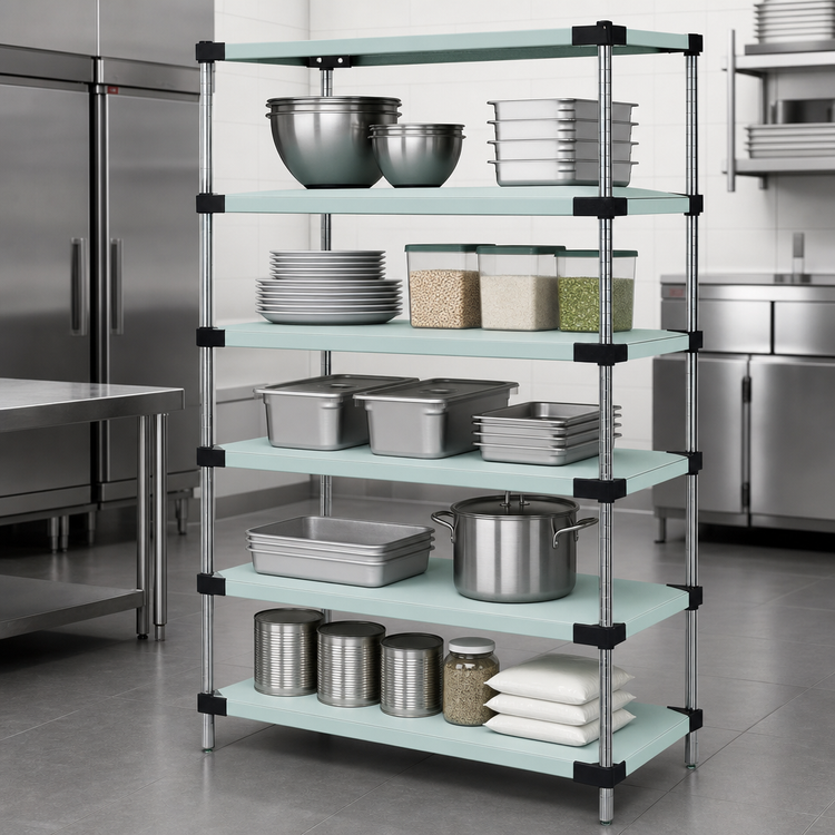 Product image #3 for Quantum 42-Inch x 14-Inch x 54-Inch 5-Shelf Solid Shelving Starter Kit, 304 Stainless Steel