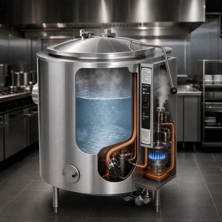 Product image #3 for Groen AH/1E-100 100-Gallon Self-Contained Gas Steam-Jacketed Stationary Floor Kettle