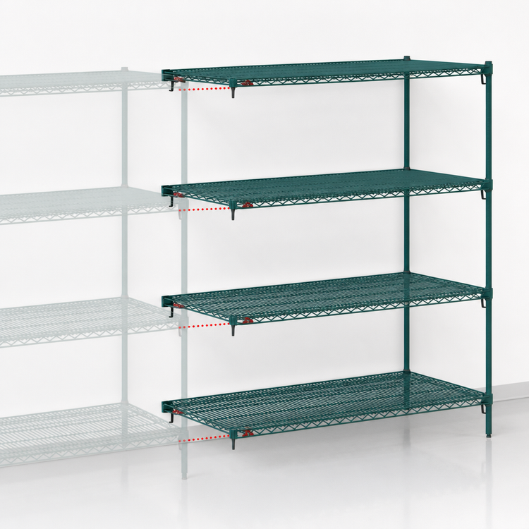 Product image #4 for Metro Super Erecta Super Adjustable Add-On Wire Shelving Unit, 60W x 18D x 63H, 4 Shelves, Metroseal 3 Green