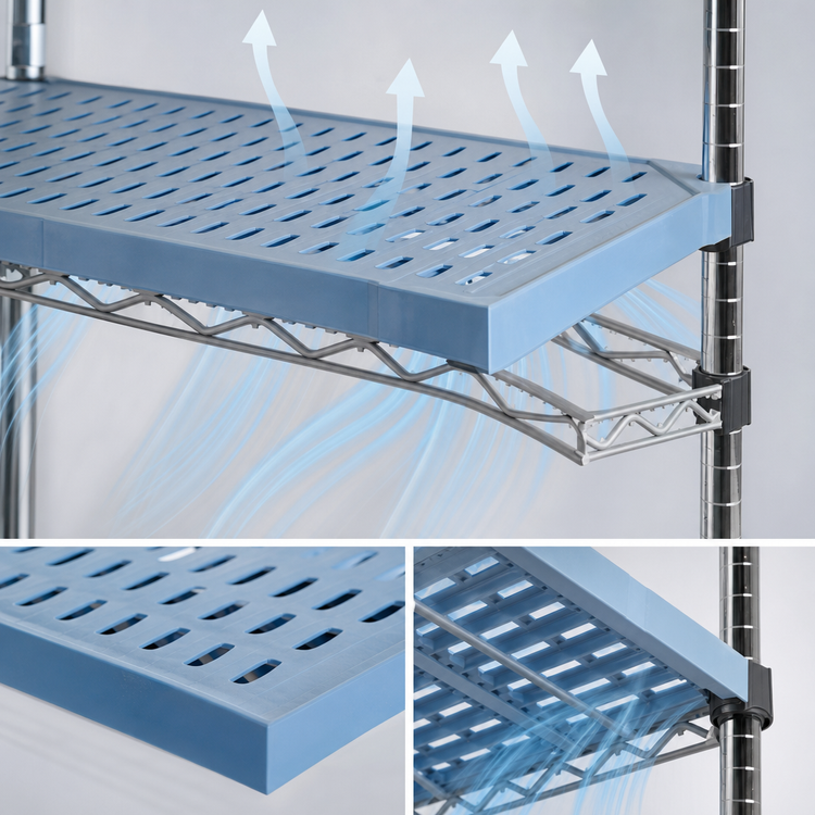 Product image #3 for QuadPlus 54"W x 24"D Vented Blue Polymer Shelf Mat with Gray Epoxy Wire Frame
