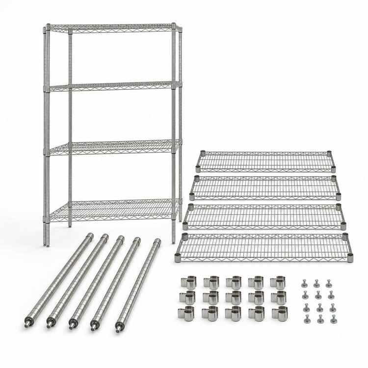 Product image #3 for Quantum 72 x 36 x 63 Inch Stationary 4-Shelf Wire Shelving Starter Kit, 304 Stainless Steel
