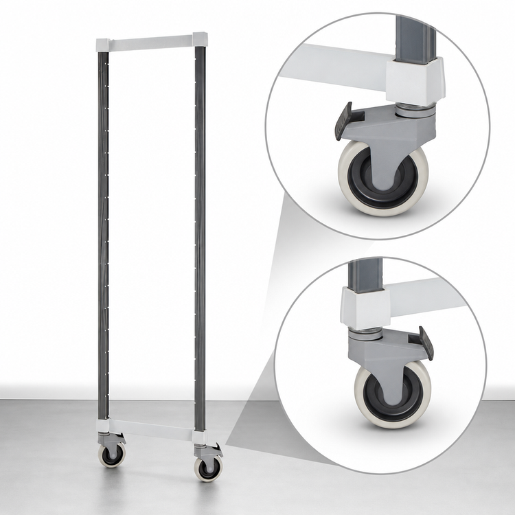 Product image #3 for Cambro Camshelving Elements XTRA Mobile Post Kit with Premium Swivel Casters, 18-1/2 Inch W x 71 Inch H, Speckled Gray