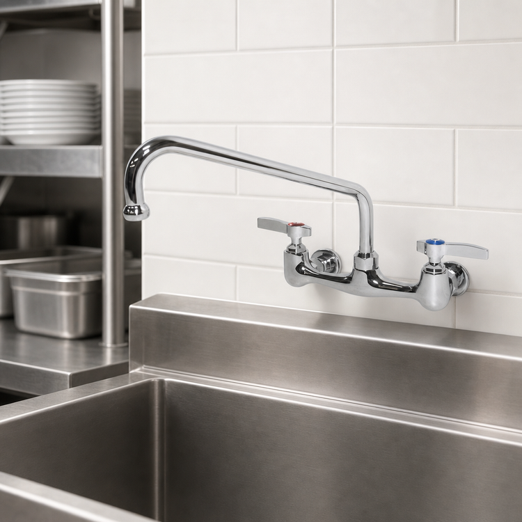 Product image #3 for Wall-Mount Pre-Rinse Faucet with 8-Inch Centers and 12-Inch Swing Spout
