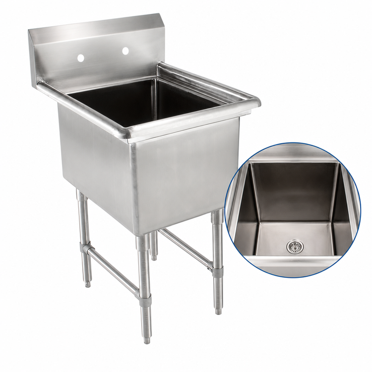 Product image #3 for John Boos Floor-Mounted Stainless Steel Mop Sink with 20 x 16 x 12 Inch Single Compartment and 10 Inch Boxed Backsplash