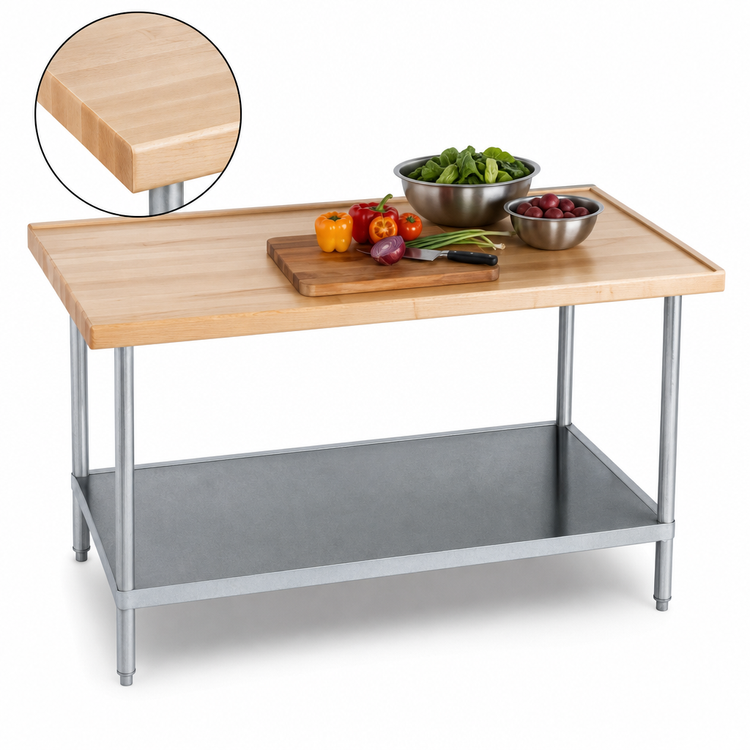 Product image #3 for Advance Tabco 36 Inch x 30 Inch Maple Top Wood Work Table with Galvanized Base and Adjustable Undershelf