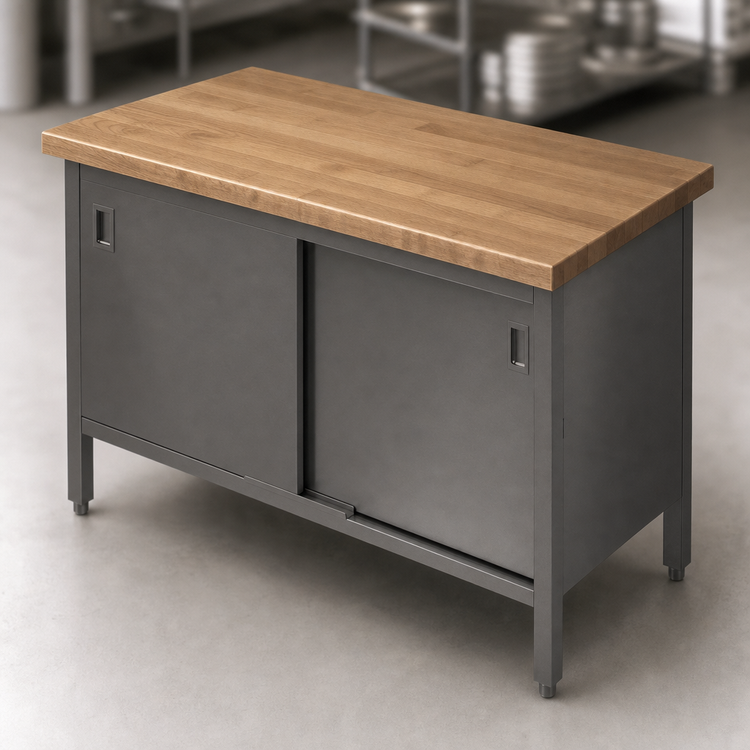 Product image #3 for John Boos 36 x 24 Inch 1-3/4 Inch Thick Maple Top Enclosed Base Work Table with Sliding Doors