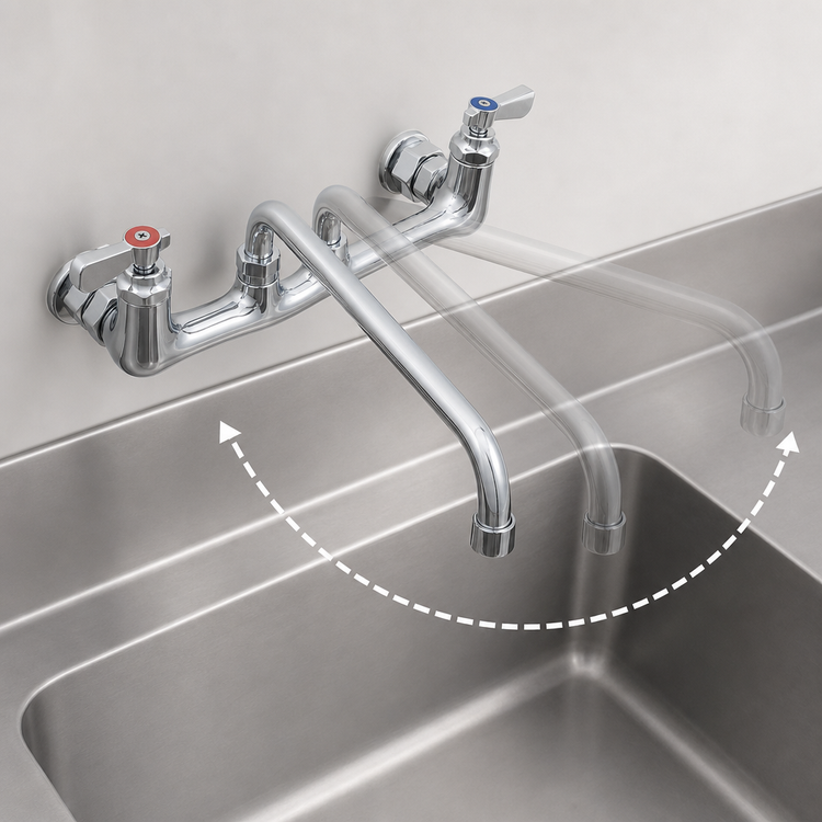 Product image #3 for John Boos PBF-10-SLF-X Low-Lead Heavy Duty Splash Mount Faucet with 10-Inch Swing Spout and 8-Inch Centers