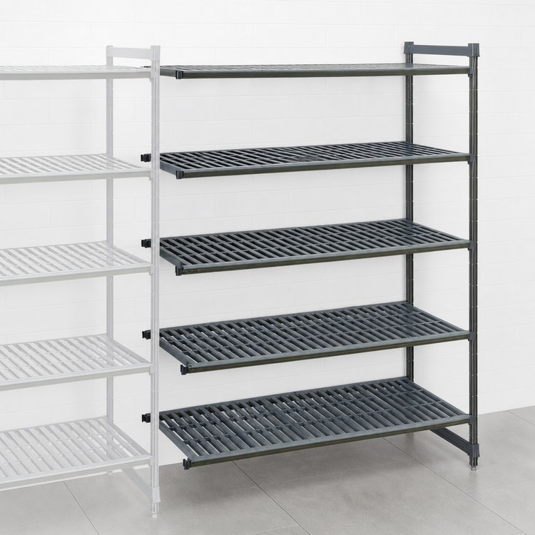 Product image #3 for Cambro Camshelving Basics Plus 21 in Deep x 60 in Long x 64 in High 5-Tier Vented Add-On Polymer Shelving Unit, Brushed Graphite