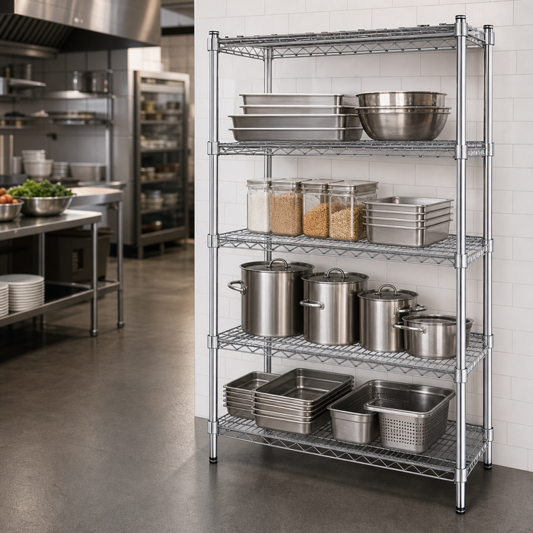 Product image #3 for Steel Works Stainless Heavy Duty 4-Tier Chrome Wire Shelving Unit, 24 x 30 x 74 Inches