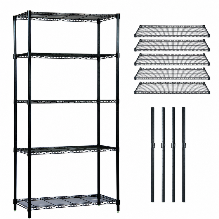 Product image #3 for Quantum Stationary 5-Shelf Wire Shelving Starter Kit, 54W x 14D x 74H, Black Epoxy Antimicrobial Finish